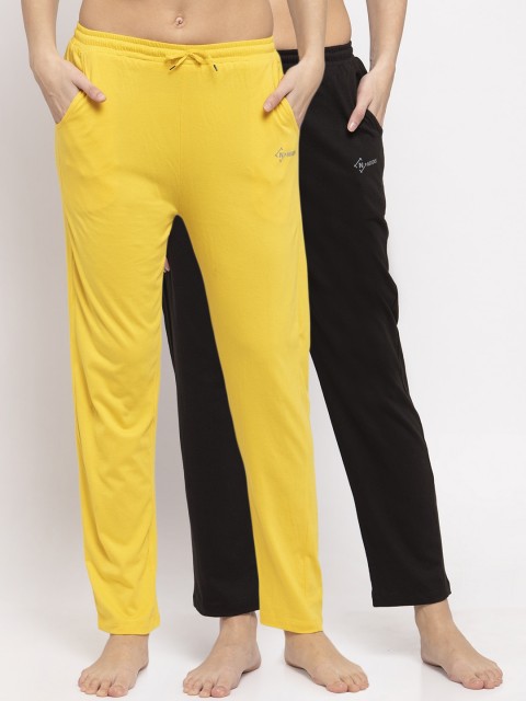

NEUDIS Women Yellow & Black Pack of 2 Solid Cotton Lounge Pants