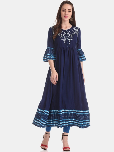 

Anahi Women Blue Yoke Design Anarkali Kurta, Navy blue