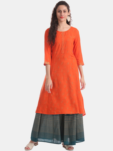 

Anahi Women Orange Ethnic Motifs Print Panelled Kurta
