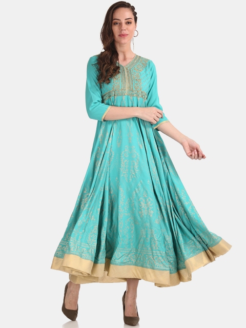 

Anahi Women Green & Gold-Toned Floral Embroidered Anarkali Kurta