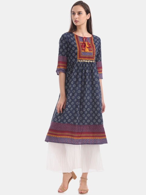 

Anahi Women Blue Ethnic Motifs Printed Pure Cotton Anarkali Kurta