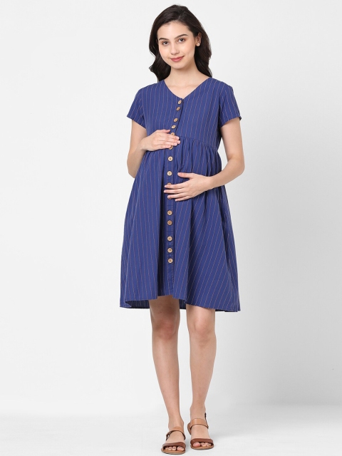

Mystere Paris Women Navy Blue & Red Striped Maternity Dress