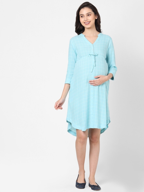 

Mystere Paris Blue Checked Maternity Dress