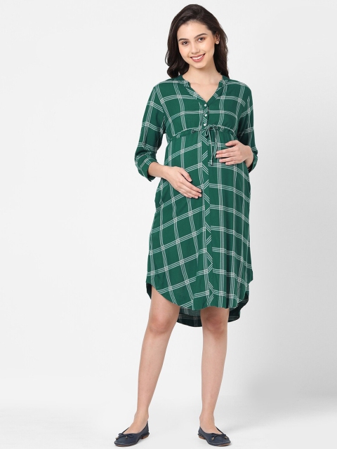 

Mystere Paris Green Checked Maternity A-Line Dress