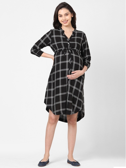 

Mystere Paris Black & Beige Checked Maternity Shirt Dress