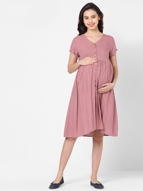 

Mystere Paris Pink Checked Maternity Dress