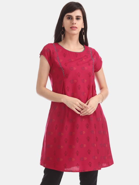 

Karigari Women Pink Floral Checked Chikankari Kurta