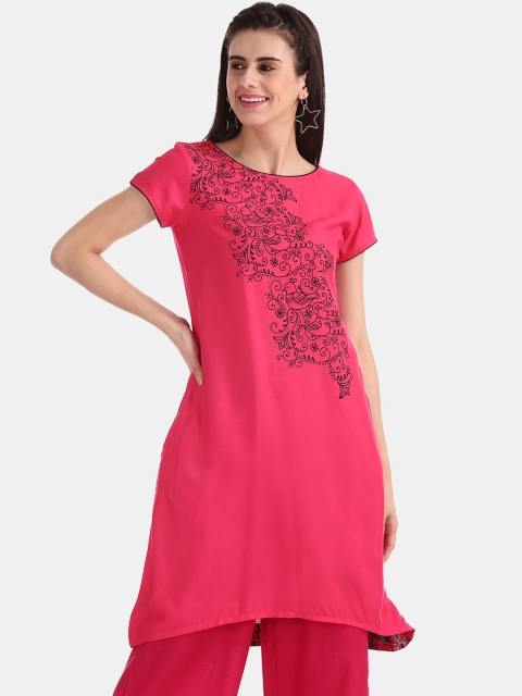

Karigari Women Pink Ethnic Motifs Printed High-Low Kurta