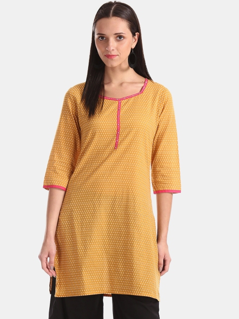 

Karigari Women Yellow & White Ethnic Motifs Printed Mirror Work Kurta
