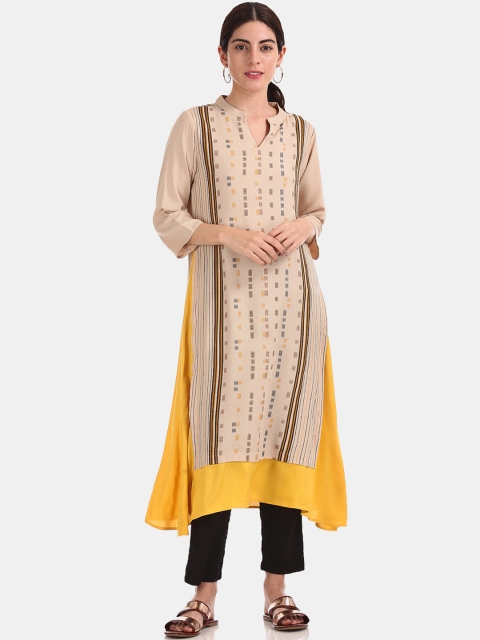 

Karigari Women Beige & Yellow Ethnic Motifs Printed Kurta