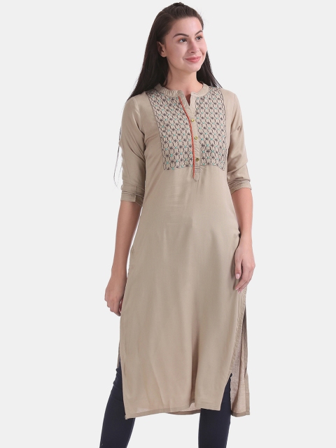 

Karigari Women Brown Yoke Design Thread Work Kurta