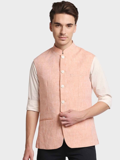 

ColorPlus Men Orange Linen Nehru Jacket