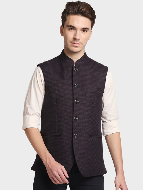 

ColorPlus Men Red Textured Nehru Jackets