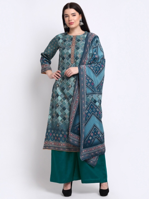 

Stylee LIFESTYLE Green & Blue Printed Unstitched Dress Material