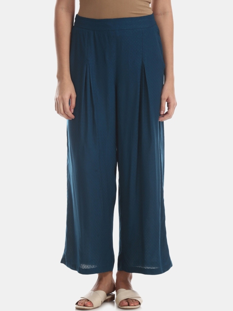 

Bronz Women Teal Blue Pleated Flared Trousers