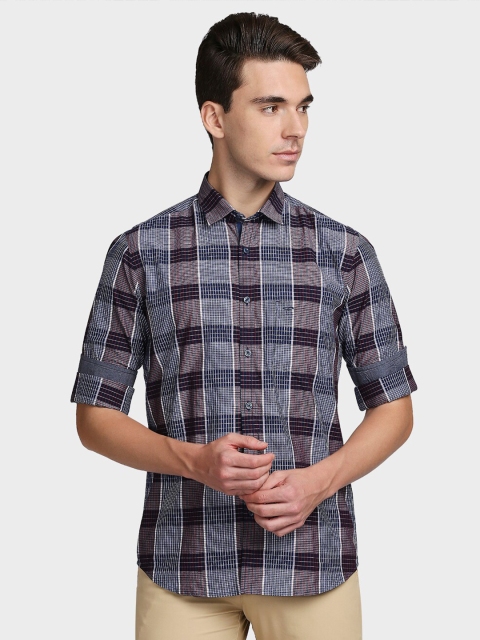 

ColorPlus Men Blue Tailored Fit Opaque Checked Casual Shirt