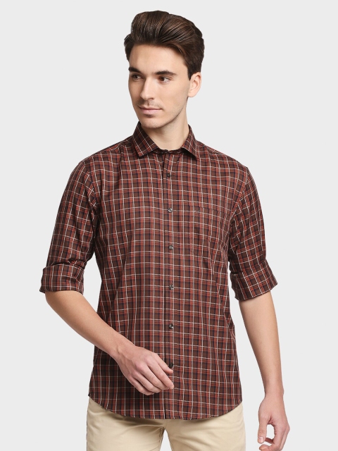 

ColorPlus Men Brown & Navy Blue Tailored Fit Opaque Checked Cotton Casual Shirt
