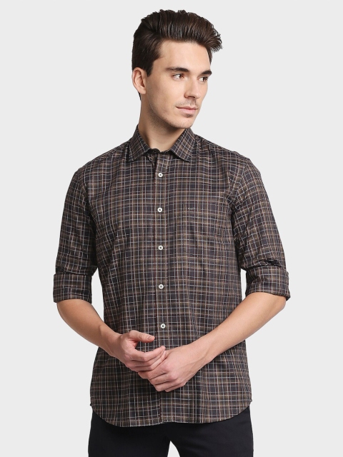 

ColorPlus Men Navy Blue & Olive Green Tailored Fit Cotton Checked Casual Shirt