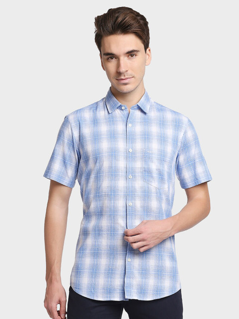 

ColorPlus Men Blue Tailored Fit Opaque Checked Cotton Casual Shirt