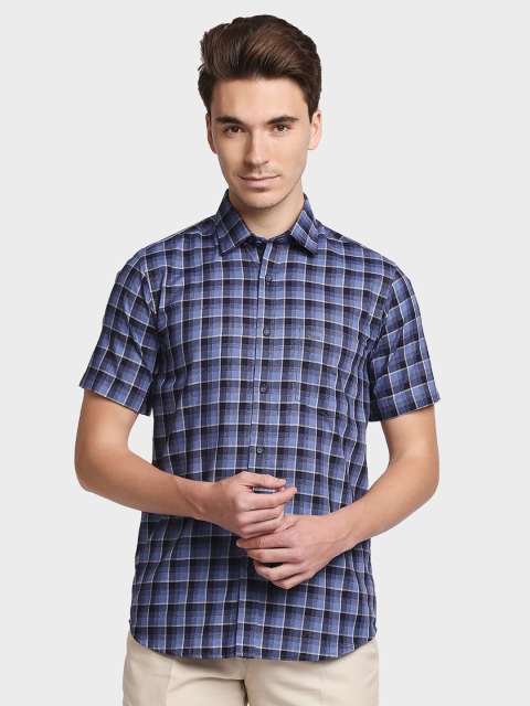 

ColorPlus Men Blue Tailored Fit Opaque Checked Casual Shirt
