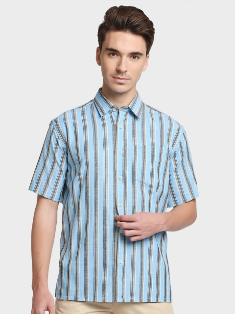 

ColorPlus Men Blue Opaque Striped Cotton Casual Shirt
