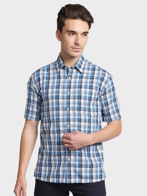 

ColorPlus Men Blue Tartan Checks Opaque Checked Cotton Casual Shirt