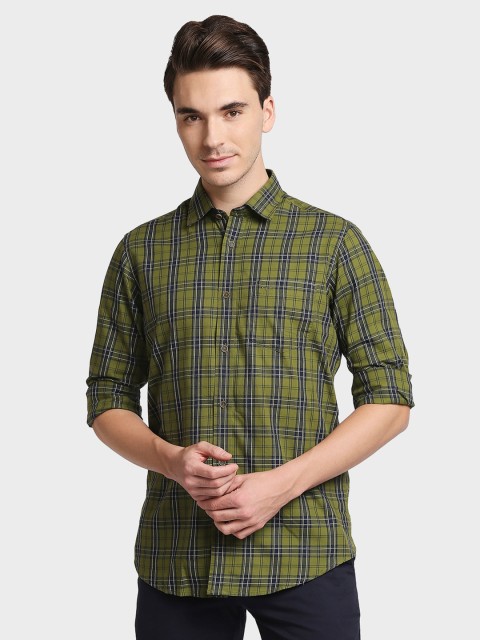 

ColorPlus Men Green Tartan Checks Opaque Checked Cotton Casual Shirt