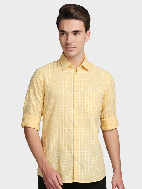 

ColorPlus Men Yellow Tailored Fit Grid Tattersall Checks Opaque Checked Casual Shirt