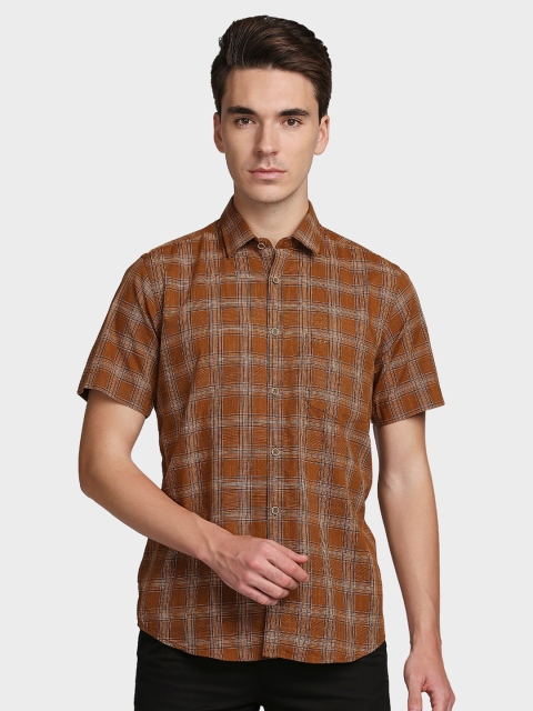 

ColorPlus Men Brown Opaque Checked Cotton Casual Shirt