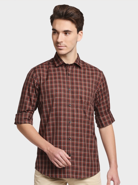

ColorPlus Men Brown Tailored Fit Opaque Checked Casual Shirt