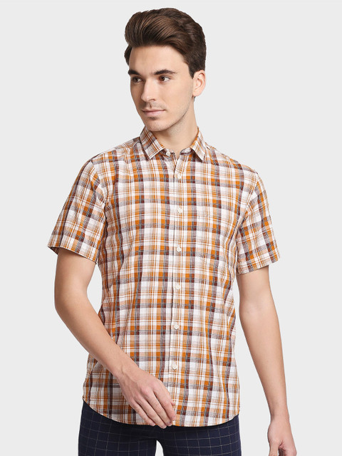 

ColorPlus Men Brown Tailored Fit Tartan Checks Opaque Checked Casual Shirt