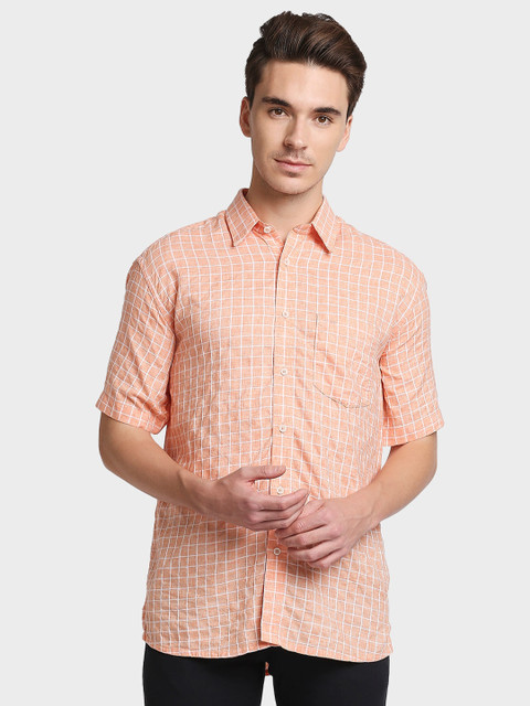 

ColorPlus Men Orange Opaque Checked Casual Shirt