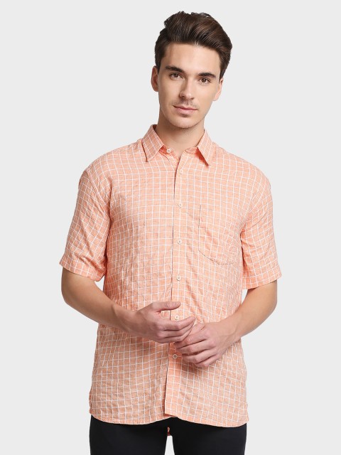 

ColorPlus Men Orange Opaque Checked Casual Shirt
