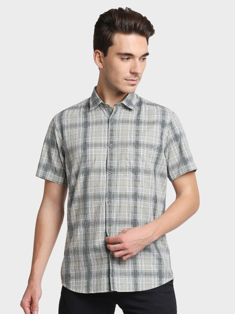 

ColorPlus Men Green Tailored Fit Tartan Checks Opaque Checked Casual Shirt