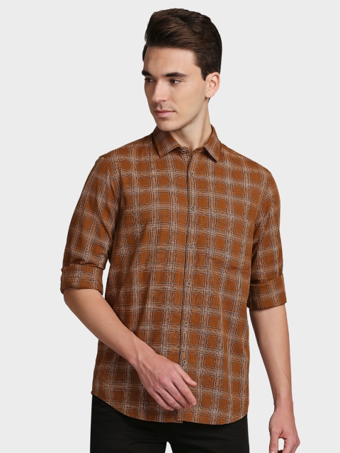 

ColorPlus Men Brown Tailored Fit Opaque Checked Casual Cotton Shirt