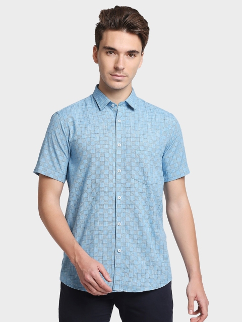 

ColorPlus Men Blue Tailored Fit Opaque Checked Casual Cotton Shirt