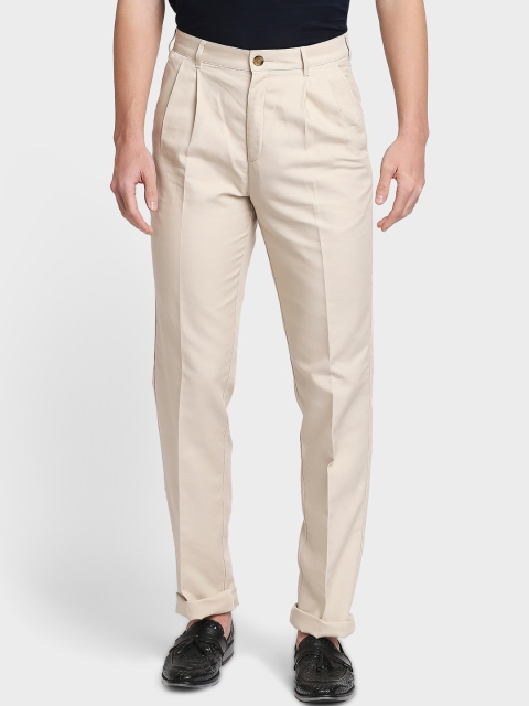 

ColorPlus Men Beige Pleated Trousers