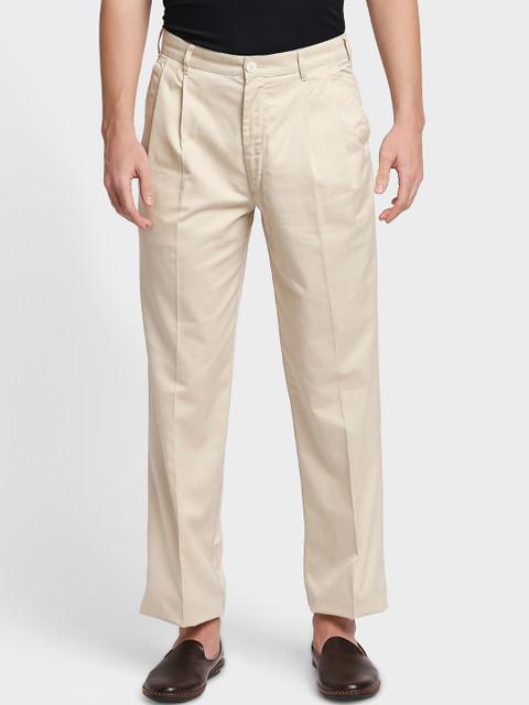 

ColorPlus Men Beige Pleated Trousers