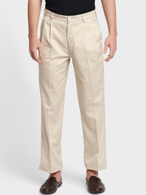 

ColorPlus Men Beige Pleated Trousers