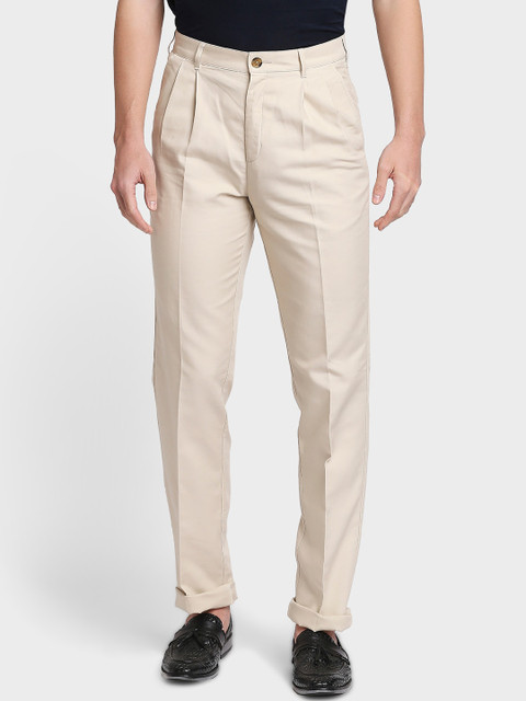 

ColorPlus Men Beige Pleated Trousers