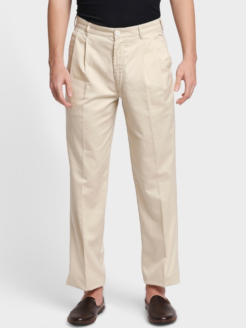 

ColorPlus Men Beige Pleated Trousers