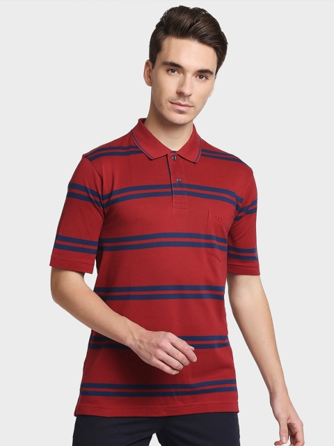 

ColorPlus Men Red Striped Cotton Polo Collar T-shirt
