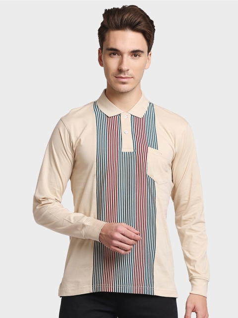 

ColorPlus Men White & Beige Striped T-shirt