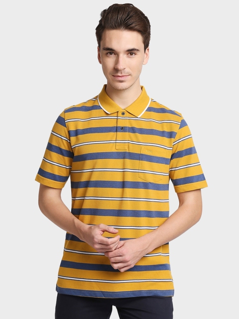 

ColorPlus Men Yellow & Navy Blue Striped Polo Collar Cotton T-shirt