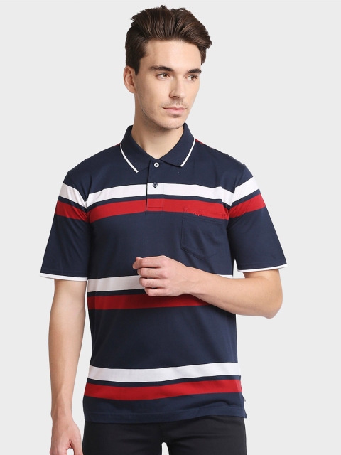 

ColorPlus Men Blue Striped Polo Collar Pockets T-shirt