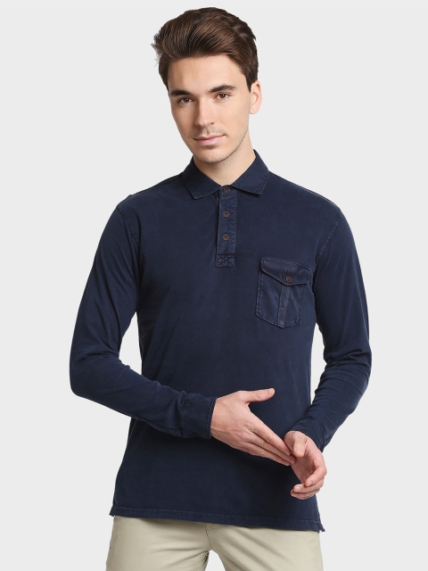 

ColorPlus Men Navy Blue Polo Collar Cotton T-shirt