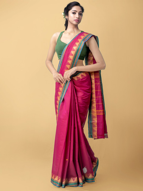 

Unnati Silks Pink & Orange Pure Cotton Kanjeevaram Saree