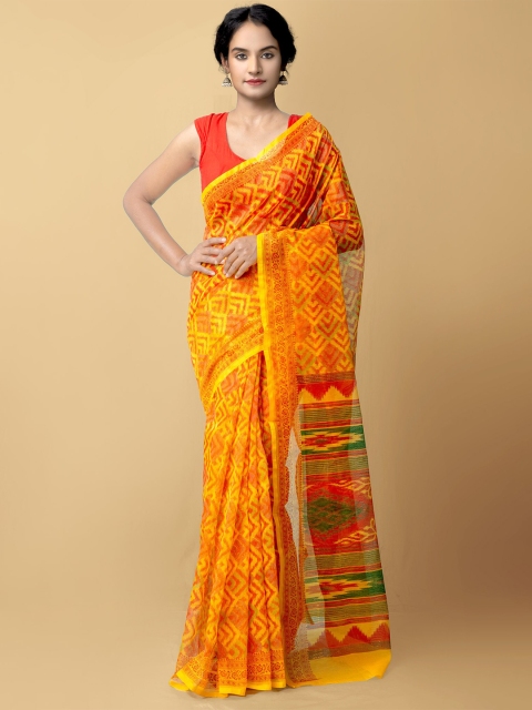 

Unnati Silks Yellow & Red Printed Supernet Saree