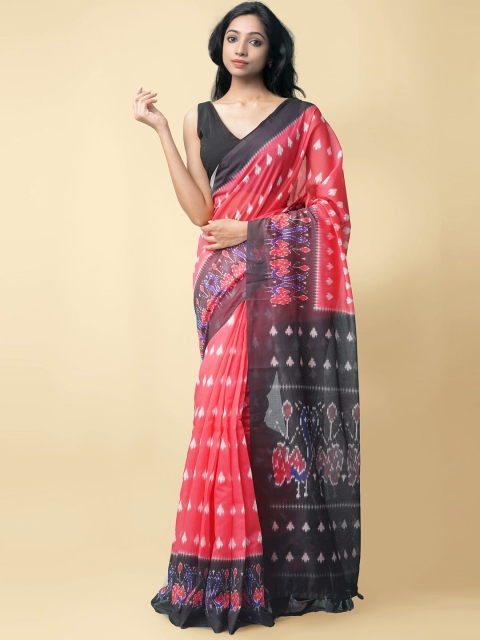 

Unnati Silks Red & Black Ethnic Motifs Digital Printed Silk Cotton Chanderi Saree