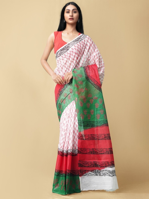 

Unnati Silks White & Green Ethnic Motifs Pure Cotton Kota Saree